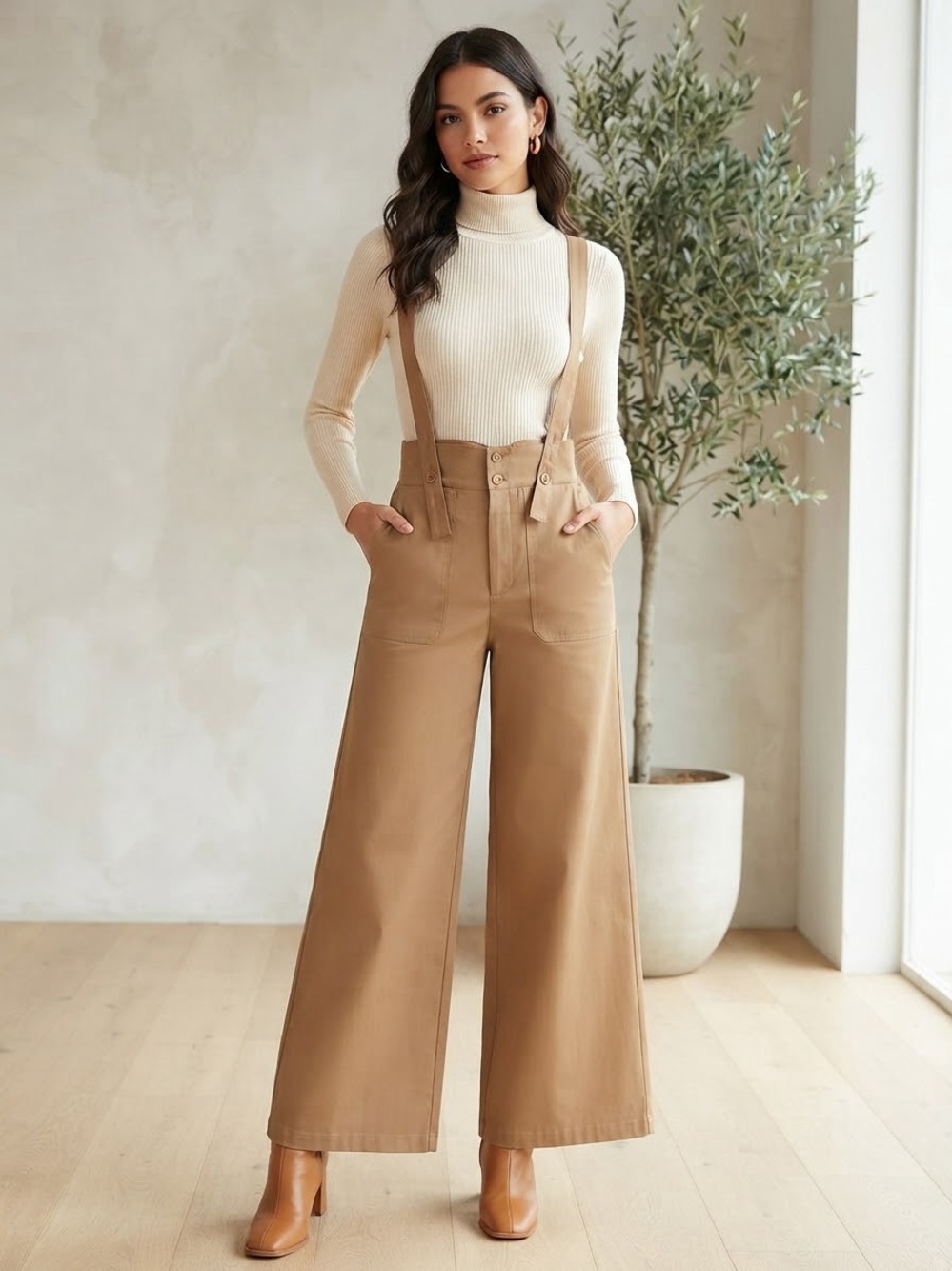 Halara Women's Wide Leg Overalls in Brown NWT